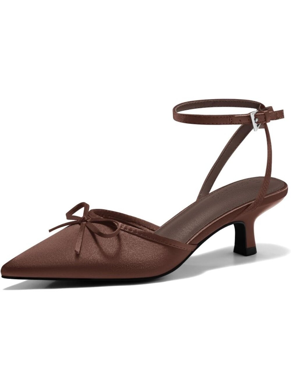 Women's Coffee Pump Pointed Toe Imported Comfortable Satin Kitten Low Heel